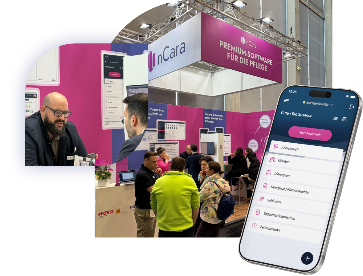Bilder aus der Software von Medikamentenplan, Tourenplan und der CareAssist-App